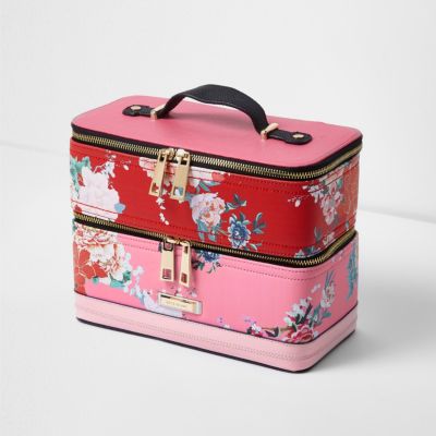 Pink and red floral print vanity case
